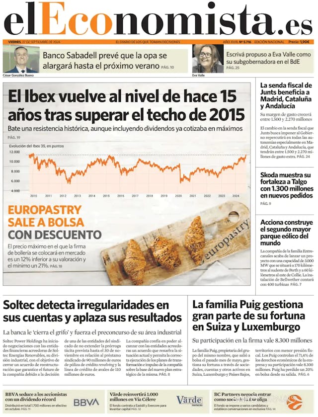 Capa jornal El Economista 2024-09-27