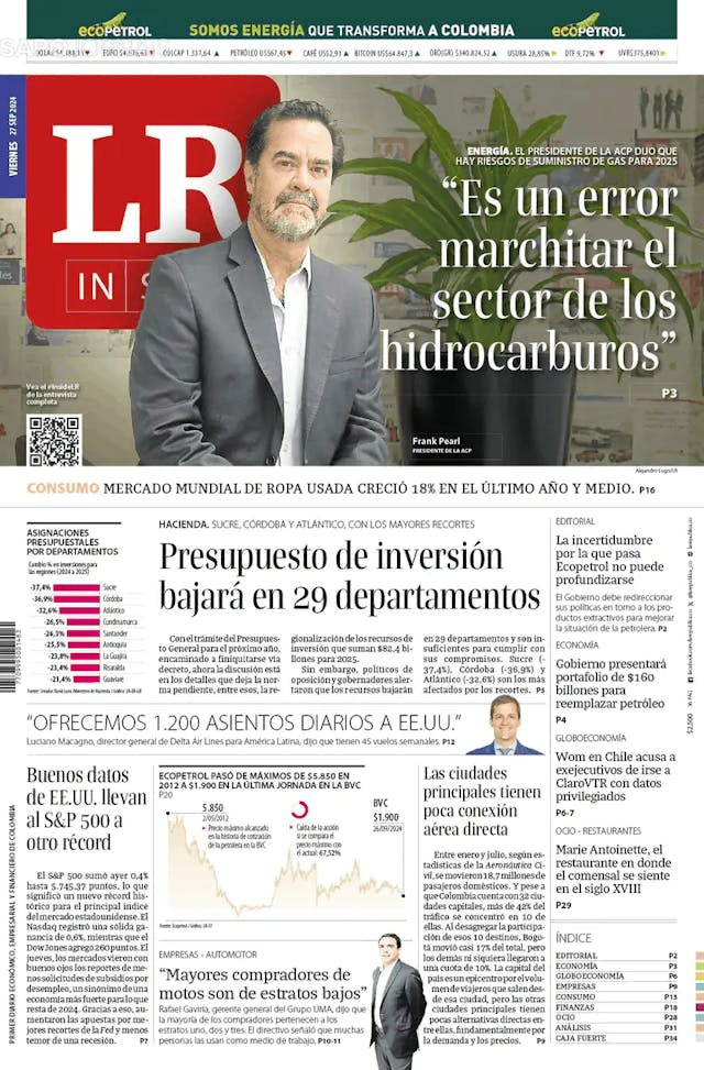 Capa jornal La Republica 2024-09-27