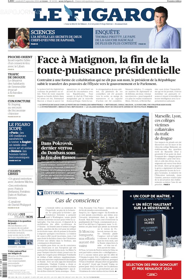 Capa jornal Le Figaro 2024-09-27