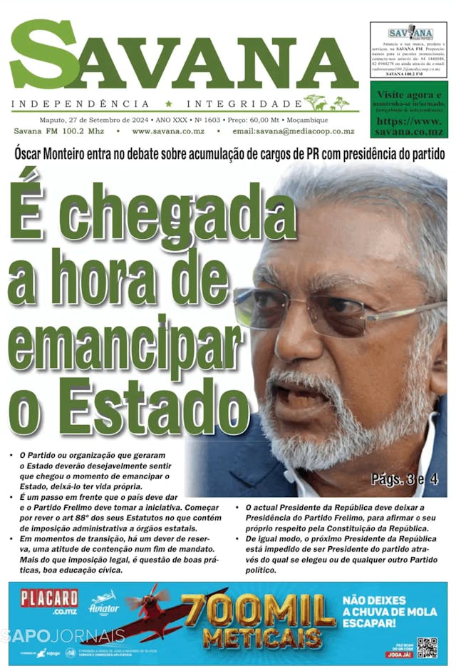 Capa jornal Savana 2024-09-27