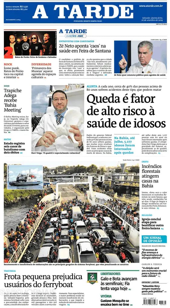 Capa jornal A Tarde 2024-09-26