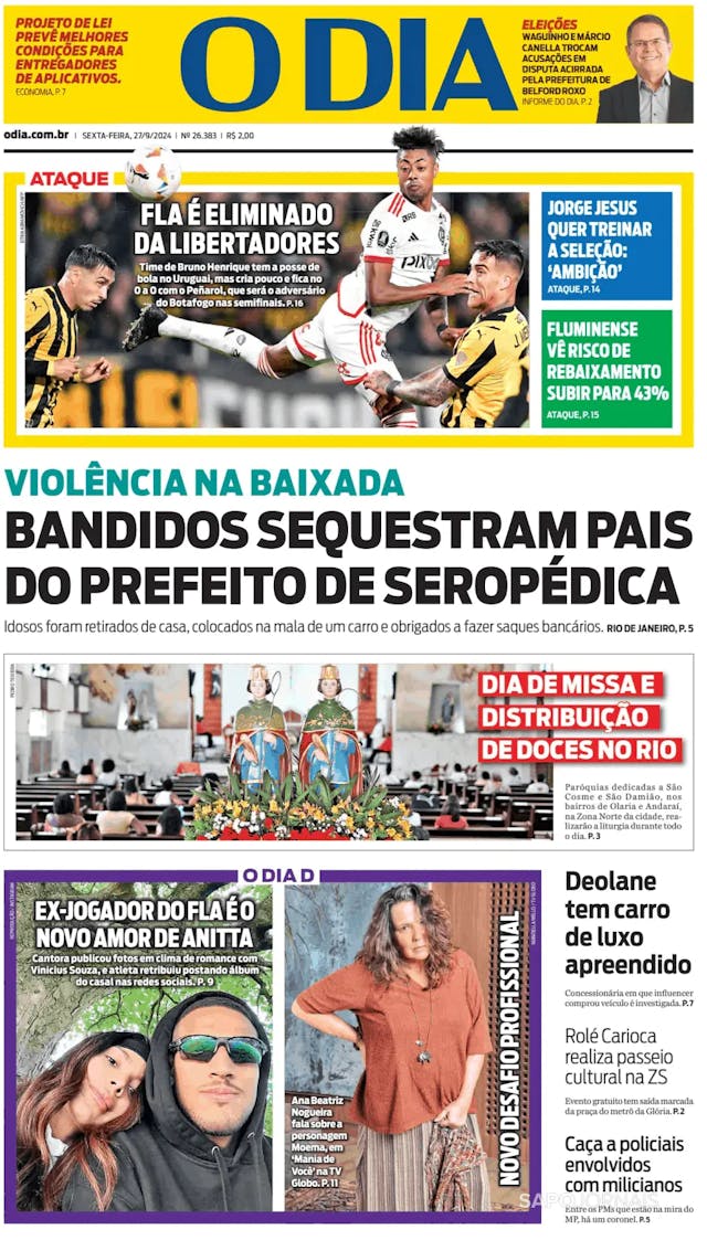 Capa jornal O Dia 2024-09-27