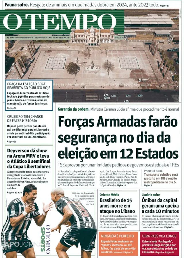 Capa jornal O Tempo 2024-09-26