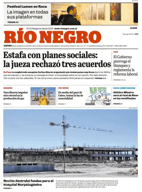 Capa jornal Rio Negro 2024-09-26