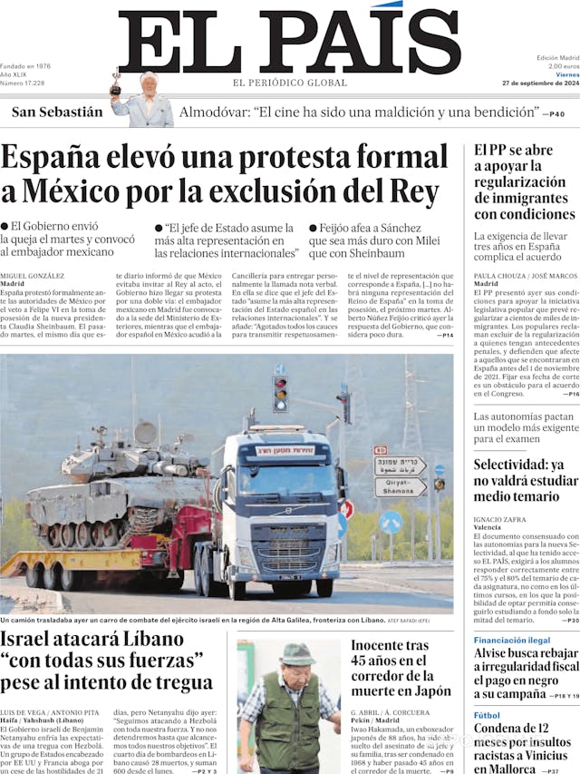 Capa jornal El País 2024-09-27