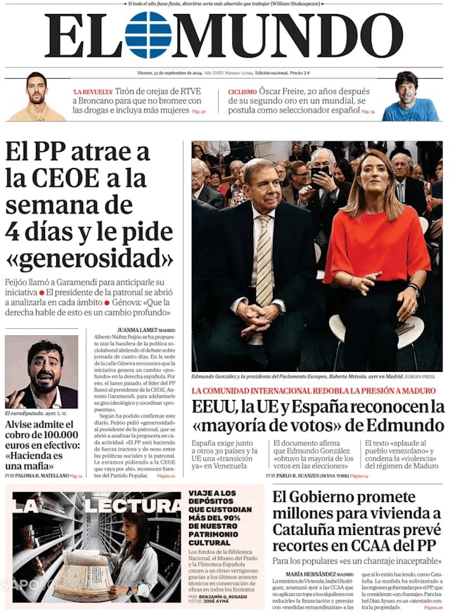 Capa jornal El Mundo 2024-09-27