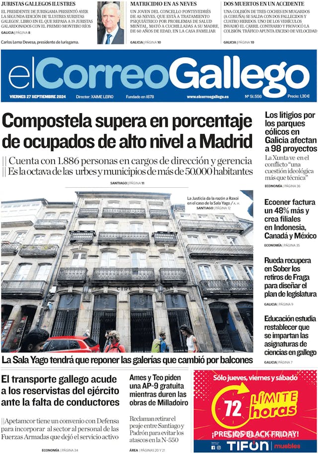 Capa jornal El Correo de Gallego 2024-09-27