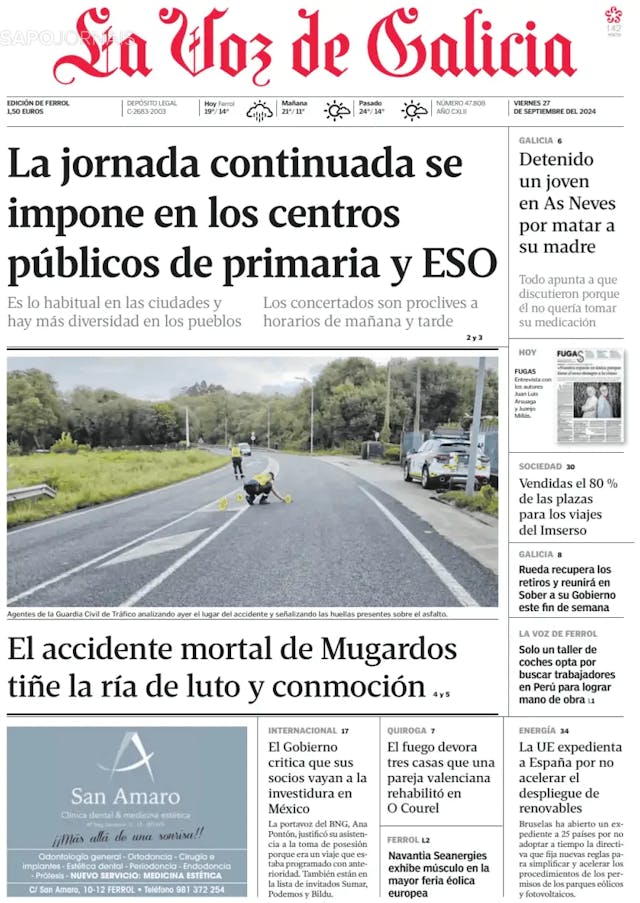 Capa jornal La Voz de Galicia 2024-09-27