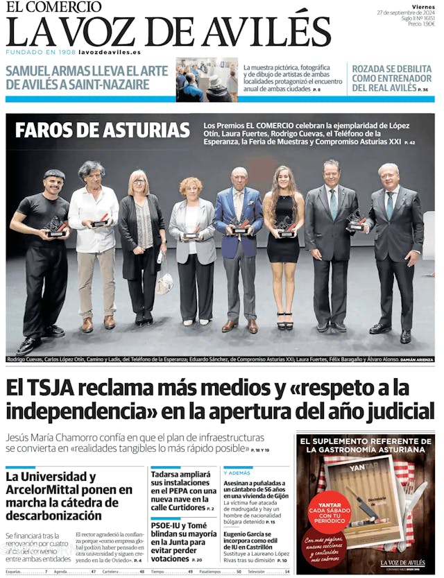 Capa jornal El Comercio La Voz de Avilés 2024-09-27