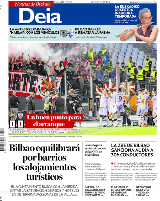 Capa jornal Deia-Noticias de Bizkaia 2024-09-27