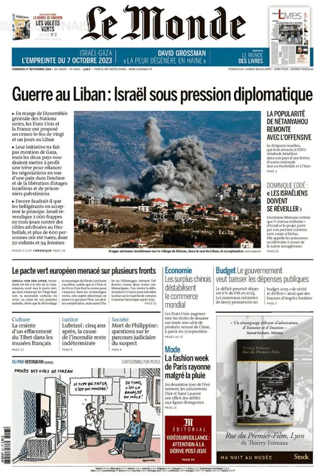 Capa jornal Le Monde 2024-09-27