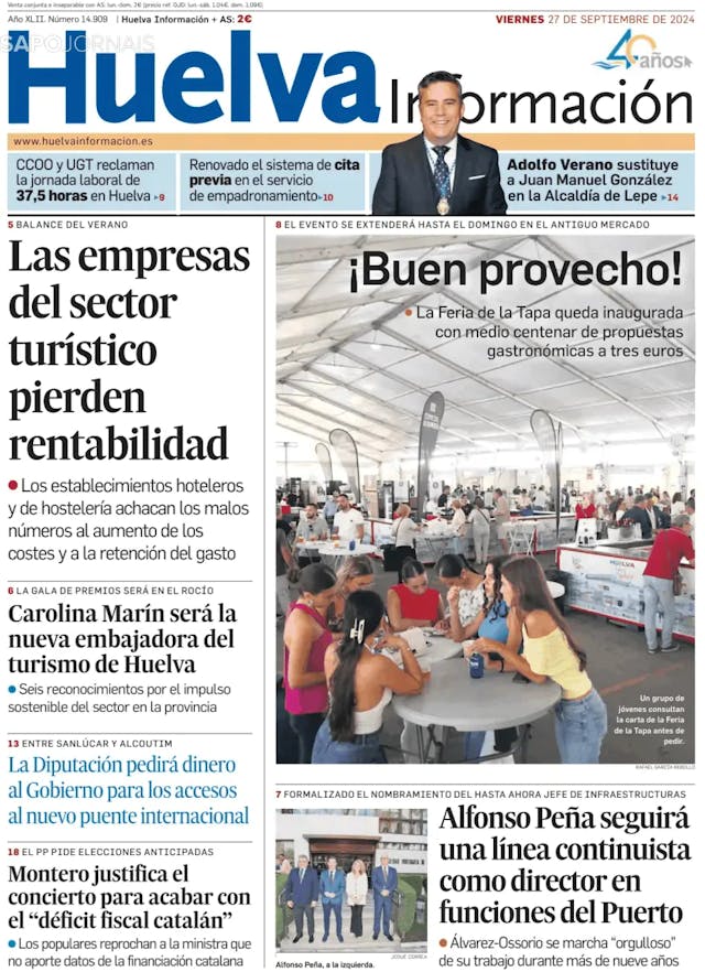 Capa jornal Huelva Información 2024-09-27