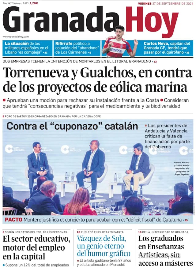 Capa jornal Granada Hoy 2024-09-27