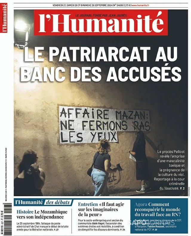 Capa jornal L'Humanité 2024-09-27