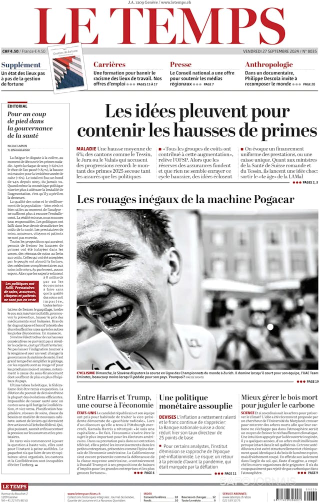 Capa jornal Le Temps 2024-09-27