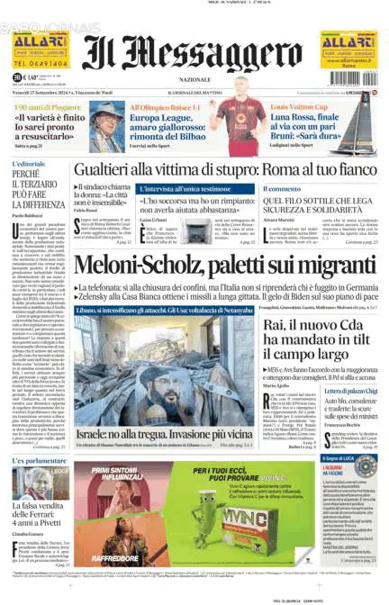 Capa jornal Il Messaggero 2024-09-27