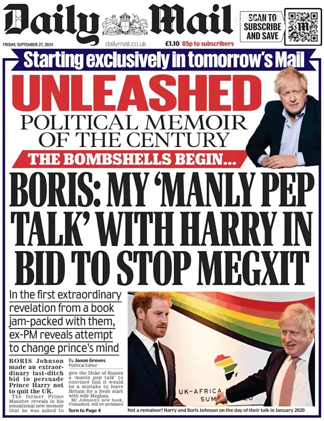 Capa jornal Daily Mail 2024-09-27