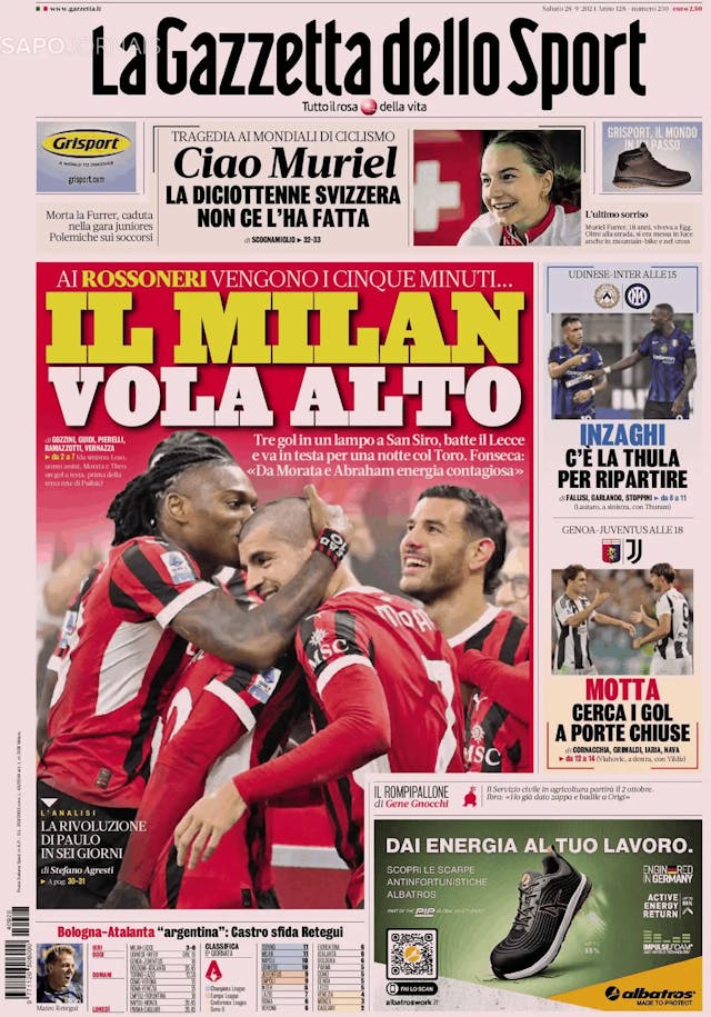 Capa jornal Gazzetta dello Sport 2024-09-28