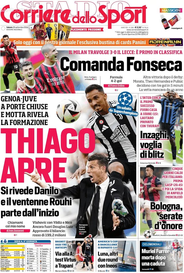 Capa jornal Corriere dello Sport 2024-09-28