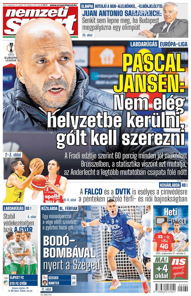 Capa jornal Nemzeti Sport 2024-09-27