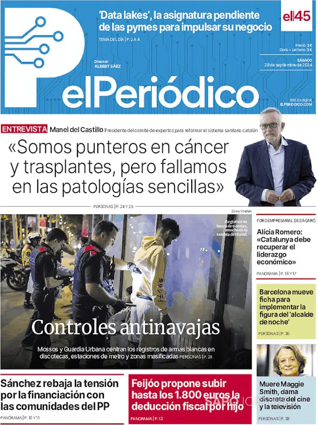 Capa jornal El Periódico de Catalá 2024-09-28