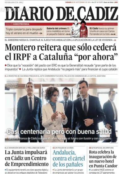 Capa jornal Diario de Cádiz 2024-09-28