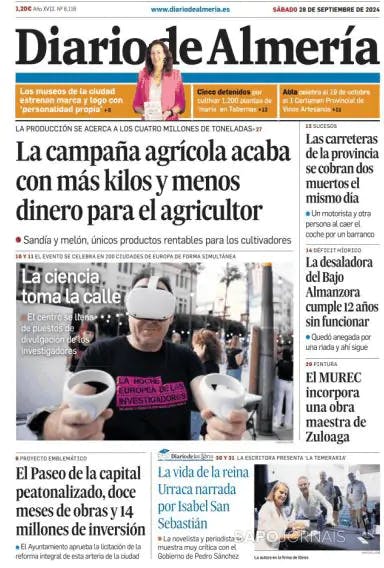 Capa jornal Diario de Almería 2024-09-28