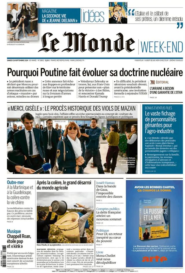 Capa jornal Le Monde 2024-09-28