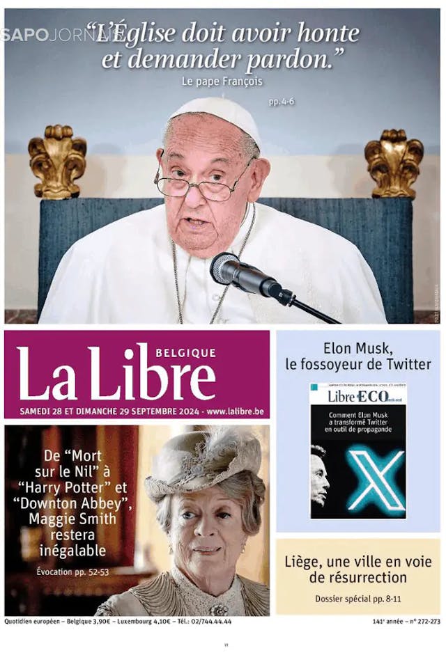 Capa jornal La Libre Belgique 2024-09-28