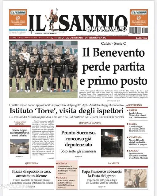 Capa jornal Il Sannio Quotidiano 2024-09-27