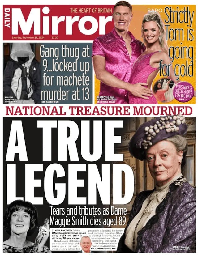 Capa jornal Daily Mirror 2024-09-28