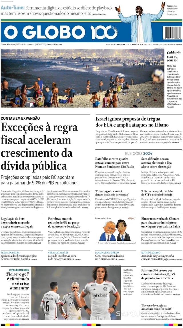 Capa jornal O Globo 2024-09-27