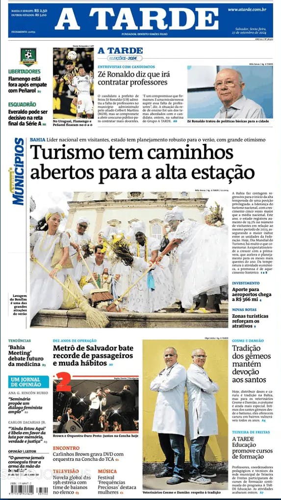 Capa jornal A Tarde 2024-09-27