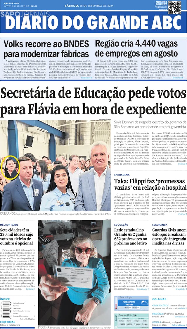 Capa jornal Diário do Grande ABC 2024-09-28