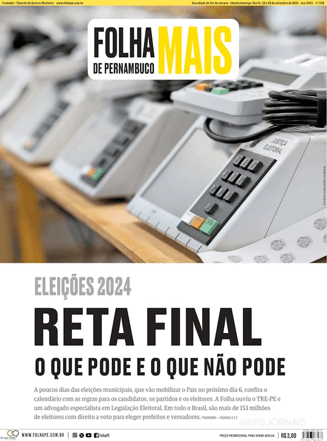 Capa jornal Folha de Pernambuco 2024-09-28