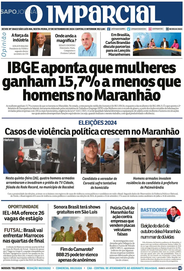 Capa jornal O Imparcial 2024-09-27