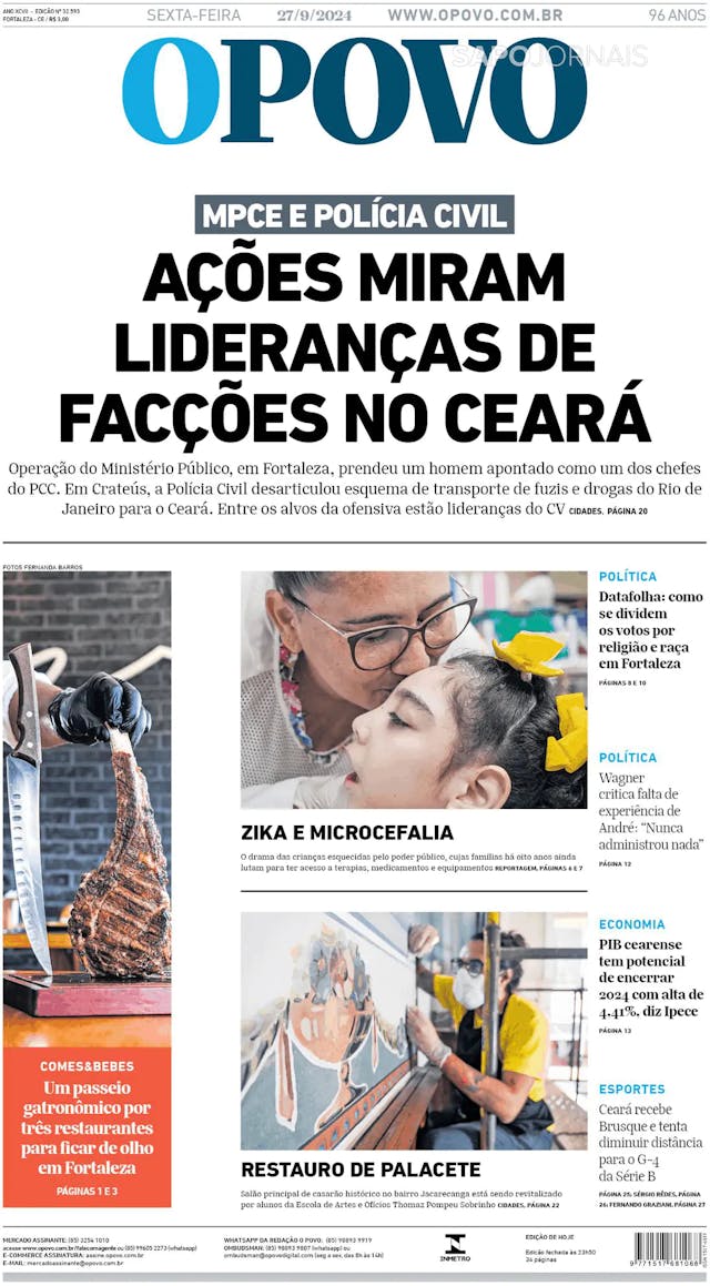 Capa jornal O Povo 2024-09-27