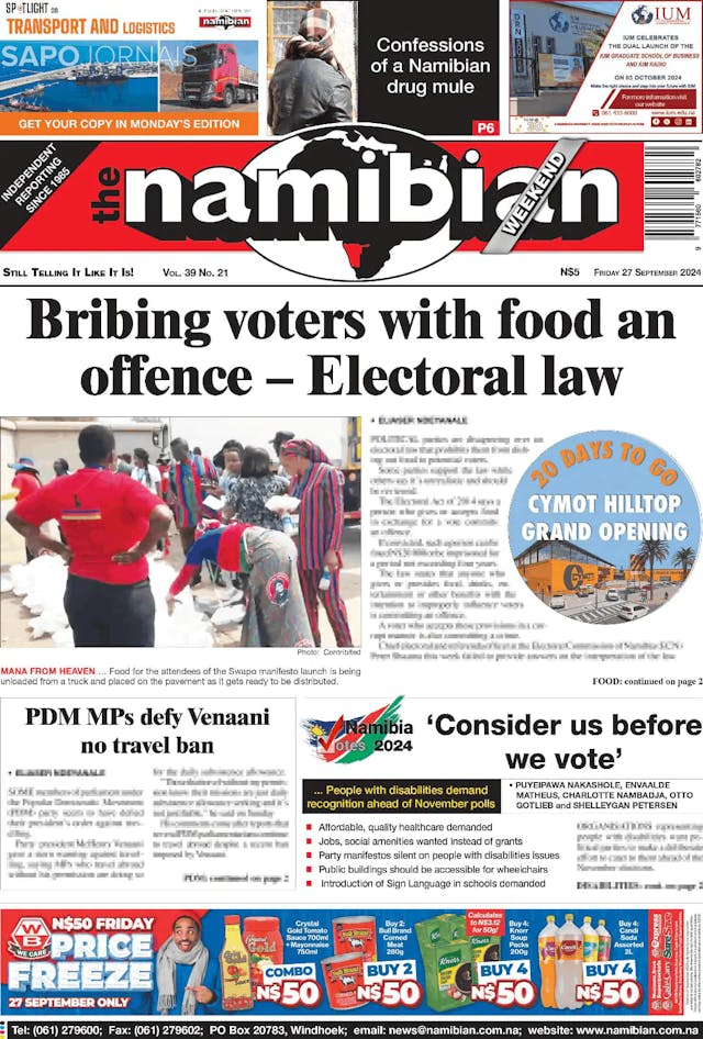 Capa jornal The Namibian 2024-09-27