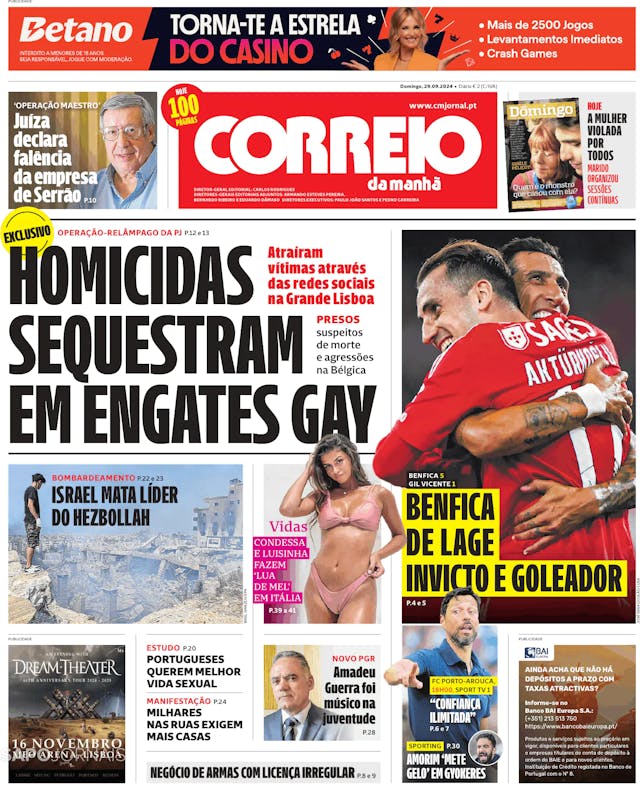 Capa jornal Correio da Manhã 2024-09-29