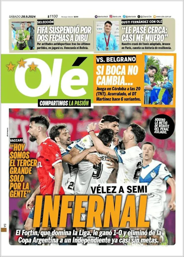 Capa jornal Olé 2024-09-28