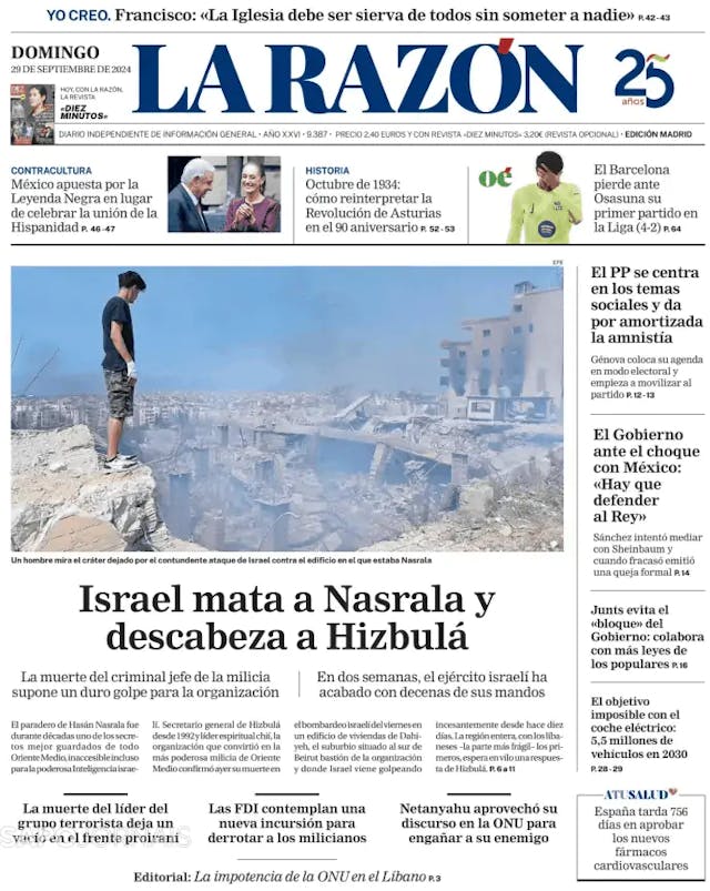 Capa jornal La Razón 2024-09-29