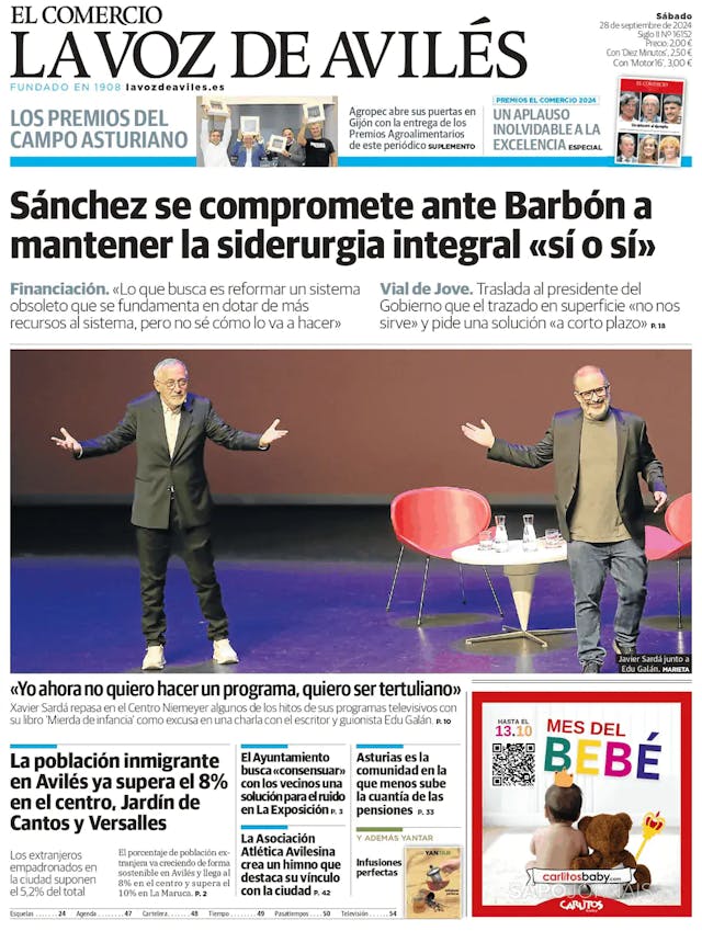 Capa jornal El Comercio La Voz de Avilés 2024-09-28