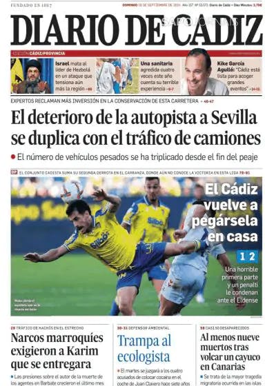 Capa jornal Diario de Cádiz 2024-09-29