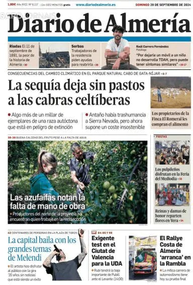 Capa jornal Diario de Almería 2024-09-29