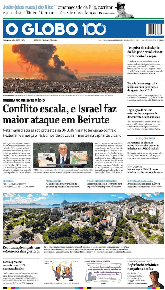 Capa jornal O Globo 2024-09-28