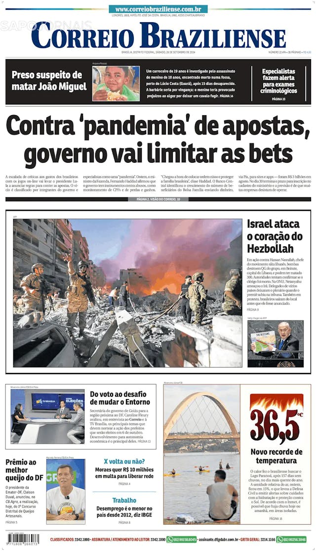 Capa jornal Correio Braziliense 2024-09-28