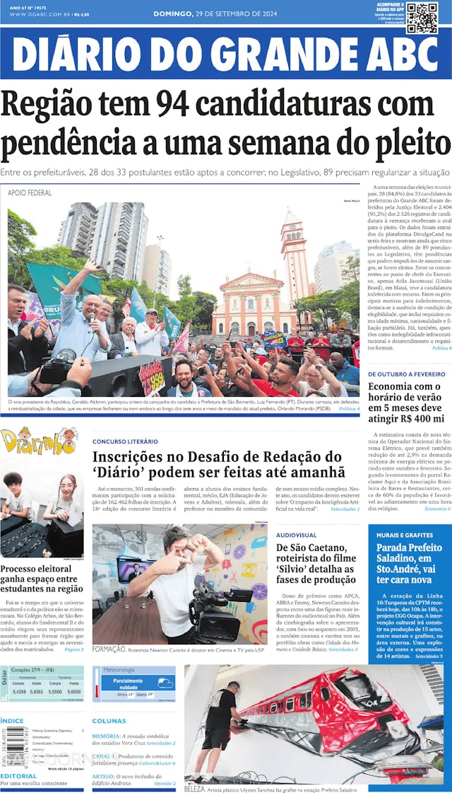 Capa jornal Diário do Grande ABC 2024-09-29