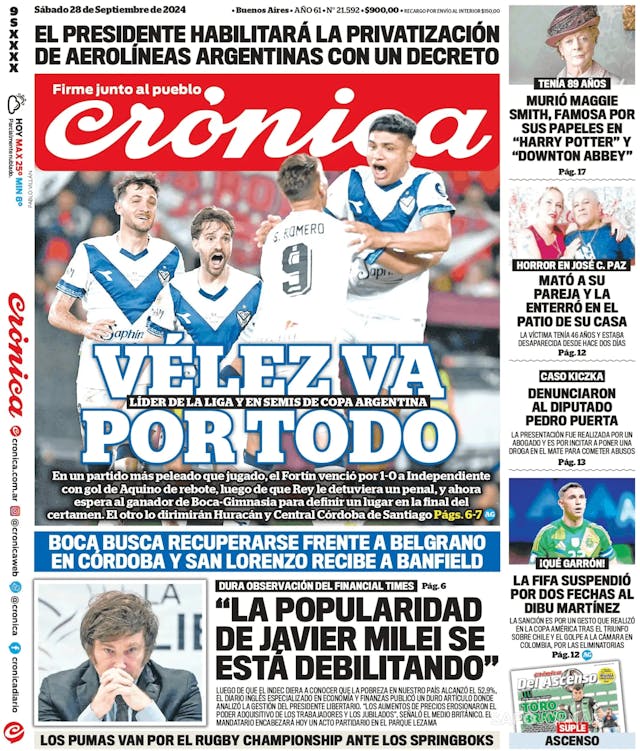 Capa jornal Crónica 2024-09-28