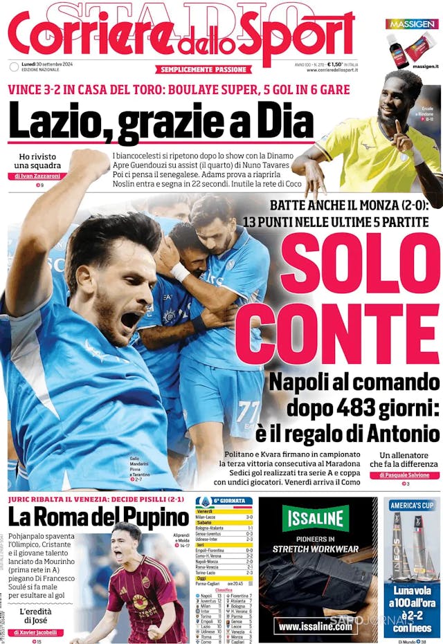 Capa jornal Corriere dello Sport 2024-09-30