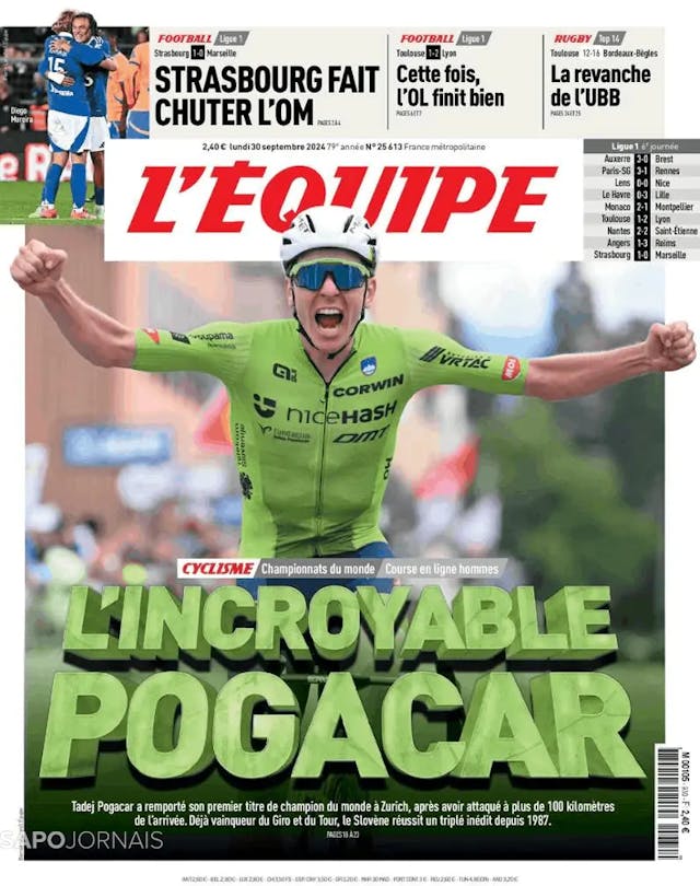 Capa jornal L'Équipe 2024-09-30